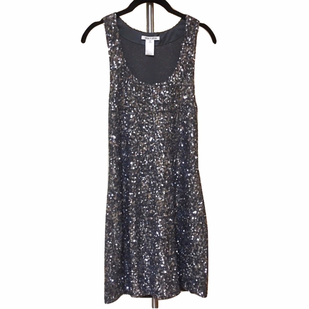 Alice and Olivia Silver Gray Metallic Sequin Dress
